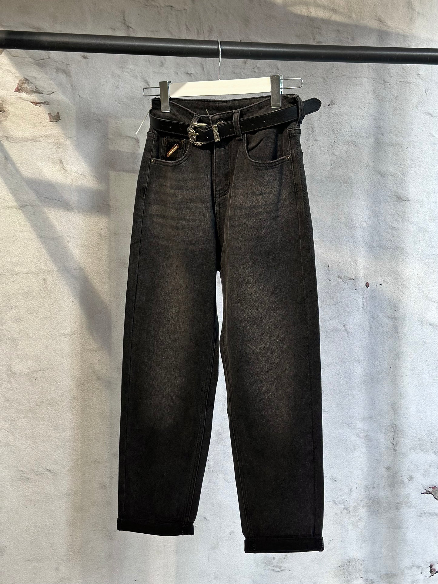 Дамски дънки с висока талия-черни