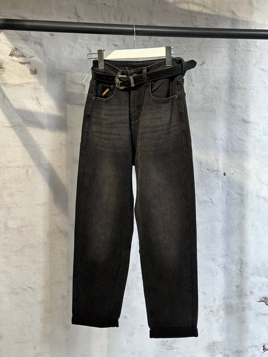 Дамски дънки с висока талия-черни