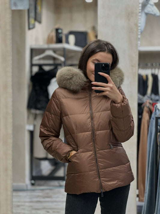 Дамско яке с гъши пух и естествен косъм от лисица