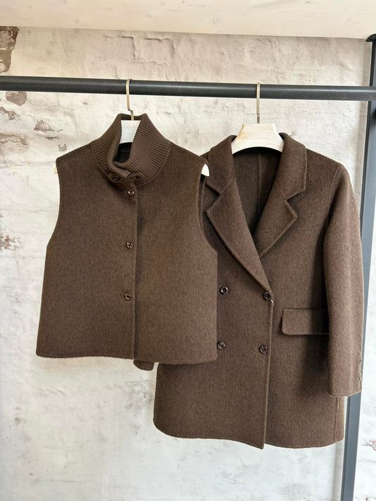 Дамско късо палто с елек-кафяво