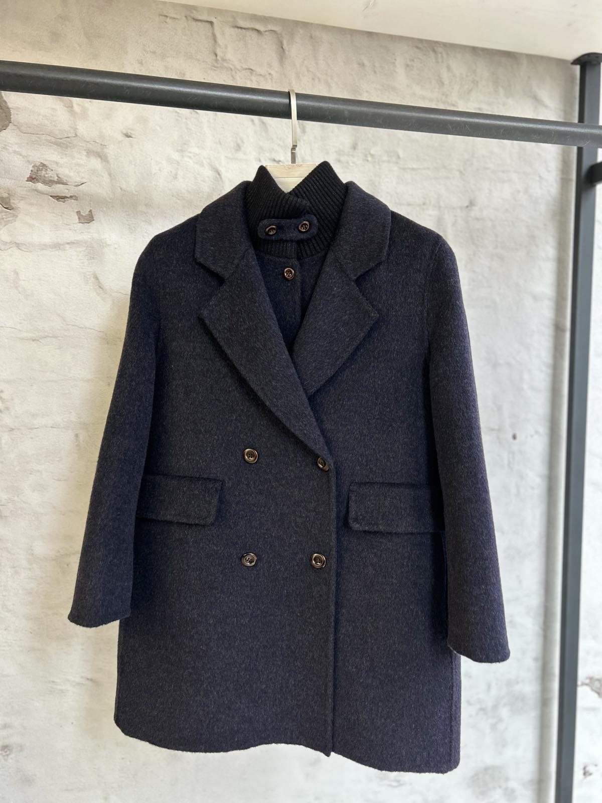 Дамско късо палто с елек-тъмно синьо